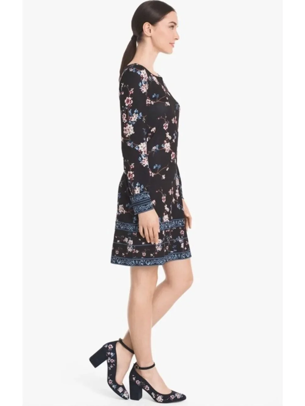 White House Black Market Black Cherry Blossom Floral Print‎ Shift Sheath Dress M